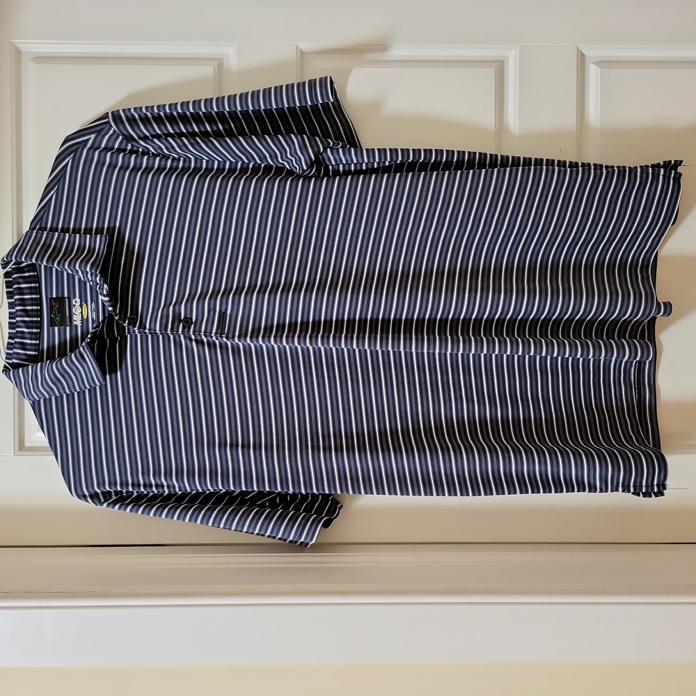 Mens Polo Navy Blue/White Striped, Greg Norman, XL, short sleeve